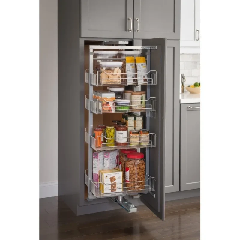 12 Wide x 86 High Chrome Wire Pantry Pullout with Swingout Feature (1)